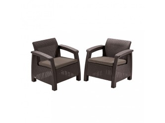 Corfu duo set fotelek, barna színben, meleg taupe párnával