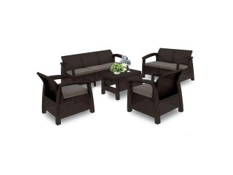 Corfu max set kerti bútor garnitúra, barna színben, meleg taupe párnával