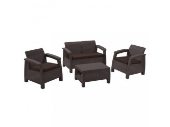 Corfu set kerti bútor garnitúra, barna színben, meleg taupe párnával