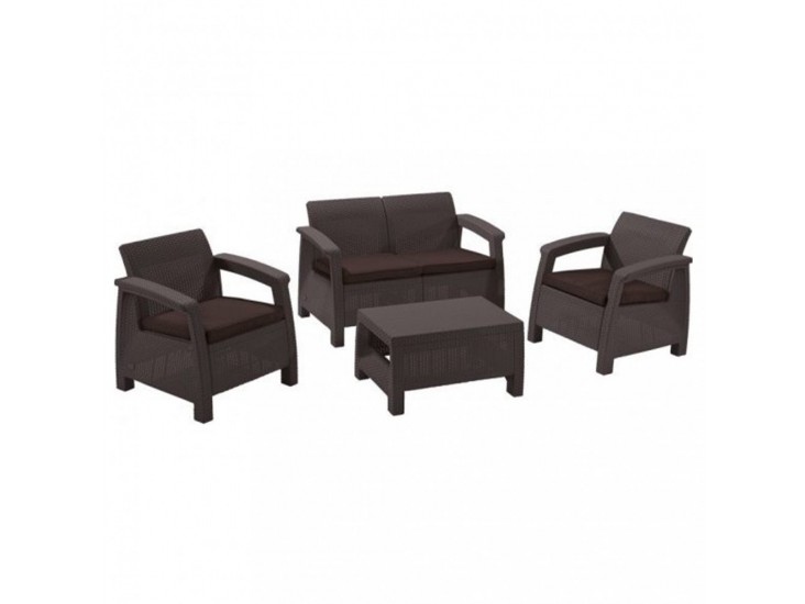 Corfu set kerti bútor garnitúra, barna színben, meleg taupe párnával