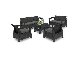 Corfu max set kerti bútor garnitúra, grafit színben, világos szürke párnával