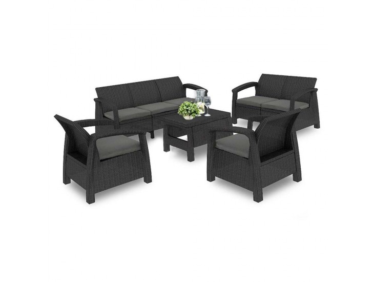 Corfu max set kerti bútor garnitúra, grafit színben, világos szürke párnával