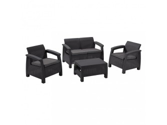 Corfu set kerti bútor garnitúra, grafit színben, világos szürke párnával