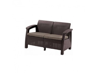 Corfu love seat, barna színben, meleg taupe párnával