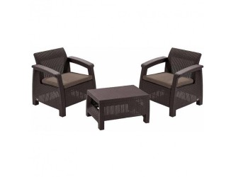 Corfu weekend set kerti bútor garnitúra, barna színben, meleg taupe párnával