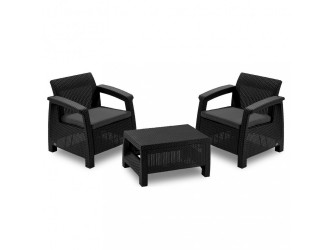 Corfu weekend set kerti bútor garnitúra, grafit színben, világos szürke párnával