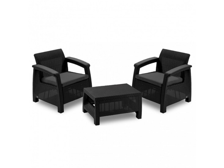 Corfu weekend set kerti bútor garnitúra, grafit színben, világos szürke párnával