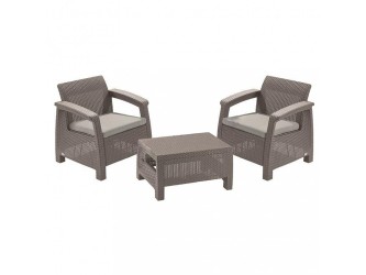 Corfu weekend set kerti bútor garnitúra, cappuccino színben, homok párnával