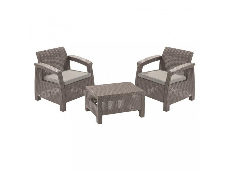 Corfu weekend set kerti bútor garnitúra, cappuccino színben, homok párnával