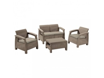 Corfu set kerti bútor garnitúra, cappuccino színben, homok párnával