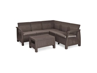 Corfu Relax kerti bútor garnitúra, barna színben, meleg taupe párnával