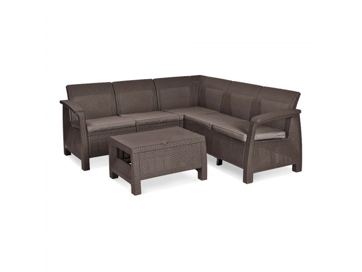 Corfu Relax kerti bútor garnitúra, barna színben, meleg taupe párnával