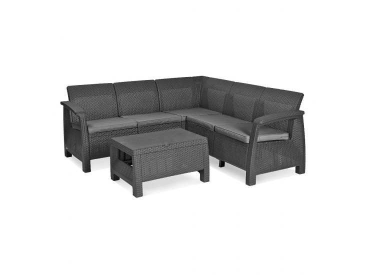 Corfu Relax kerti bútor garnitúra, grafit színben, világos szürke párnával