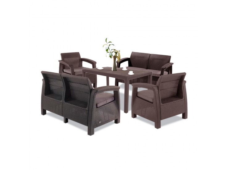 Corfu Big duo kerti bútor garnitúra futura asztallal barna