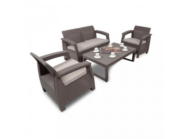 Corfu Lyon II 4+1 kerti bútor garnitúra szett cappuccino színben