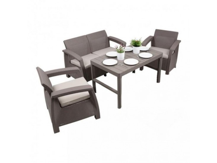 Corfu Lyon 4+1 kerti bútor garnitúra szett cappuccino színben