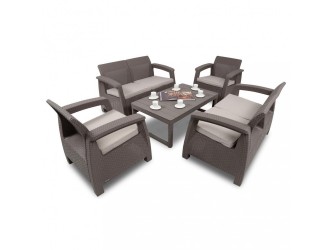 Corfu Large II Lyon 6+1 kerti bútor garnitúra szett cappuccino színben