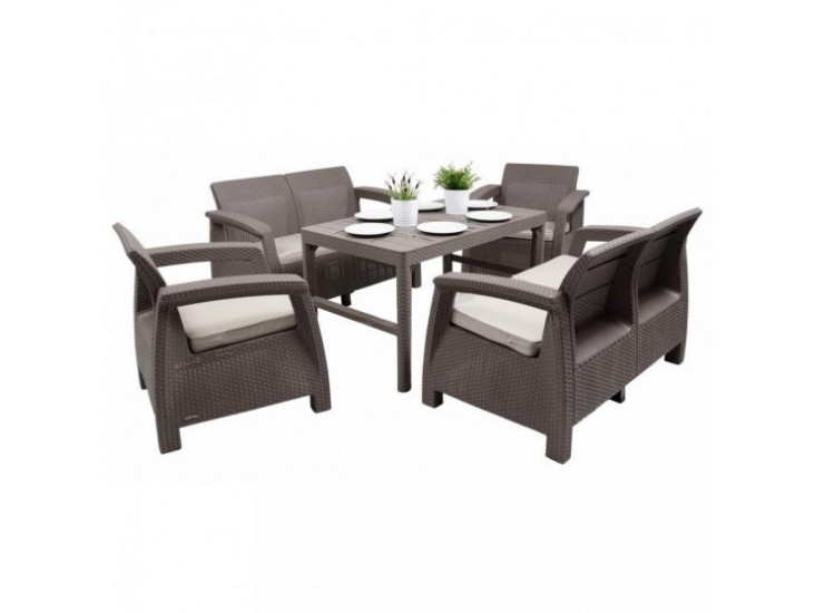 Corfu Large Lyon 6+1 kerti bútor garnitúra szett cappuccino színben