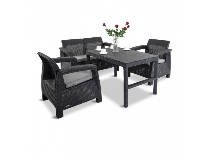 Corfu Lyon Duo 4+1 kerti bútor garnitúra szett grafit színben