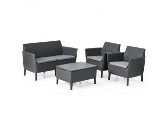 Salemo set kétülős kanapéval, 2 fotellel, kis asztallal szürke/világos szürke