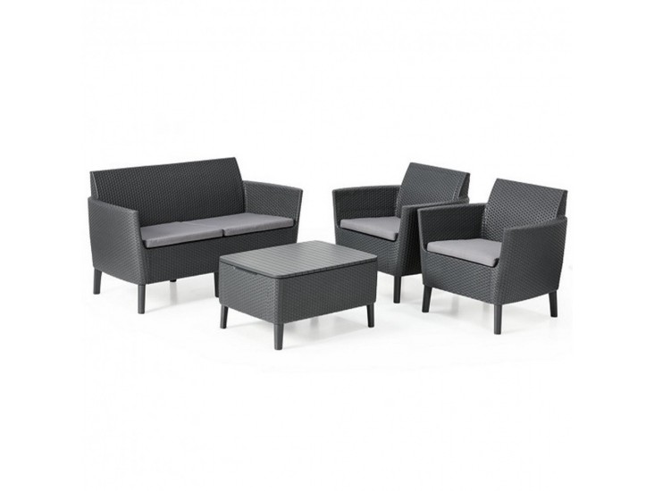 Salemo set kétülős kanapéval, 2 fotellel, kis asztallal szürke/világos szürke