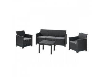 Emma műrattan kerti bútor szett 3 üléses kanapéval chicago asztallal grafit színben