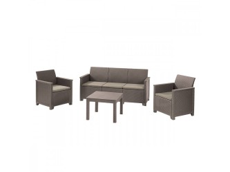 Emma műrattan kerti bútor szett 3 üléses kanapéval chicago asztallal cappuccino színben