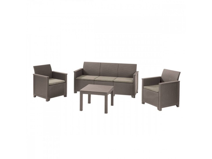 Emma műrattan kerti bútor szett 3 üléses kanapéval chicago asztallal cappuccino színben
