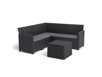 Claire 5 személyes kerti sarokgarnitúra párnatartós asztallal grafit