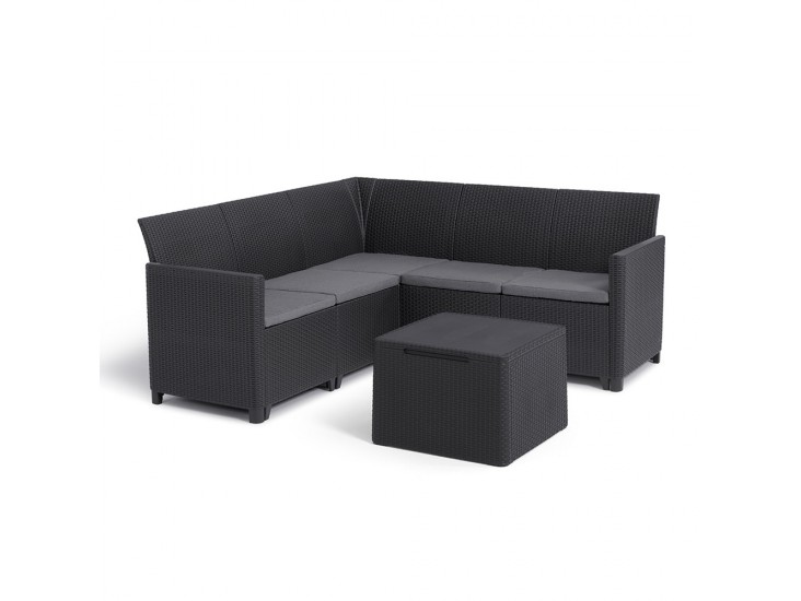 Claire 5 személyes kerti sarokgarnitúra párnatartós asztallal grafit