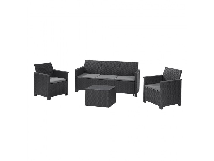 Elodie kerti bútor szett 3 személyes kanapéval párnatartós asztallal grafit