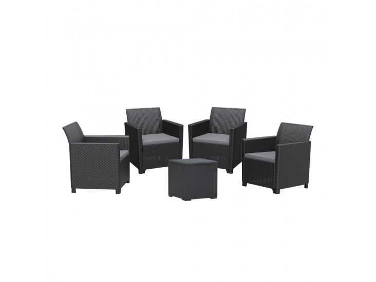 Claire V 4 személyes kerti bútor garnitúra vigo tárolós asztallal grafit