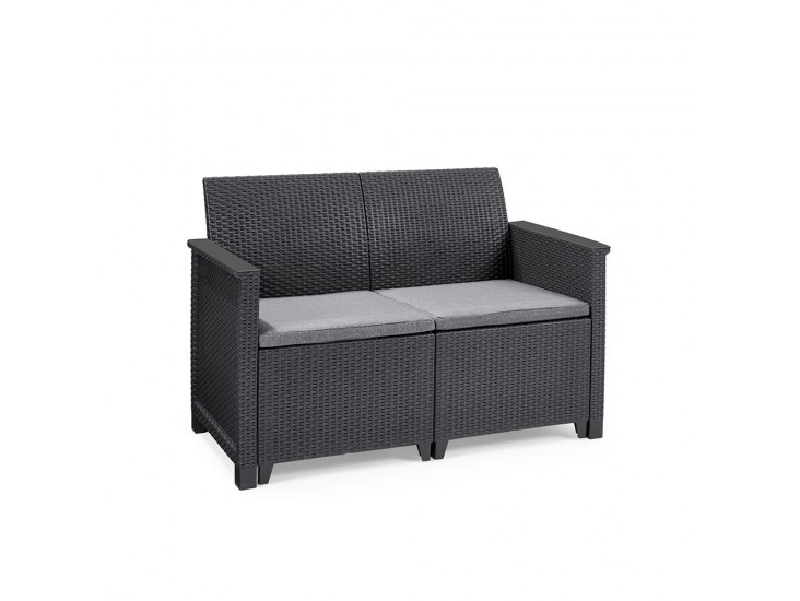 Elodie 2 személyes műrattan kerti kanapé grafit