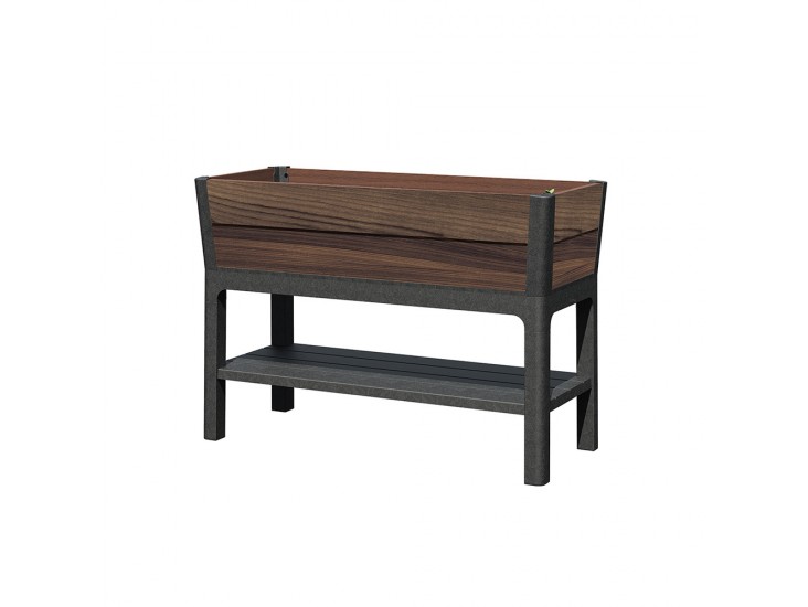 Deco elevated műanyag kerti virágláda alsó polccal 110L dió