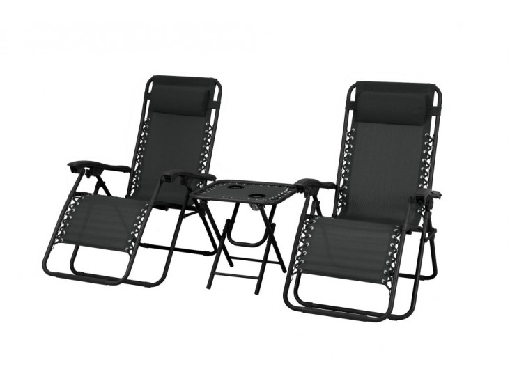 Delux 2x nyugágy és asztal szett fekete