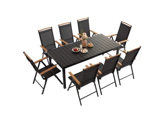 IZZY 8 személyes kerti bútor garnitúra fekete asztallap