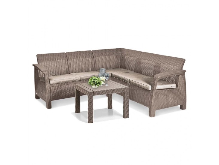 Corfu relax sarokgarnitúra rosario asztallal cappuccino