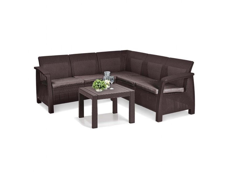 Corfu relax sarokgarnitúra rosario asztallal barna