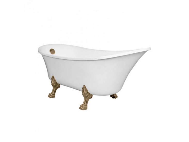 Antica szabadon álló kád antik réz lábakkal és leeresztővel