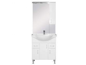 Bianca Plus 75 komplett fürdőszobabútor, magasfényű fehér színben, jobbos nyitási irány