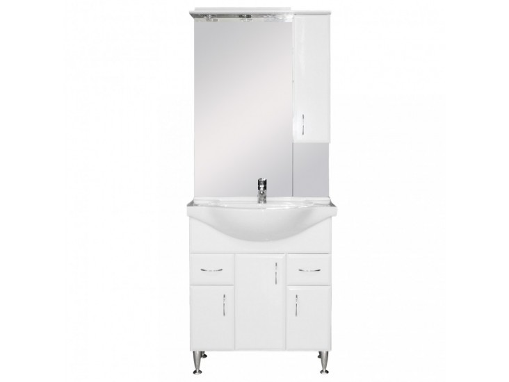 Bianca Plus 75 komplett fürdőszobabútor, magasfényű fehér színben, jobbos nyitási irány