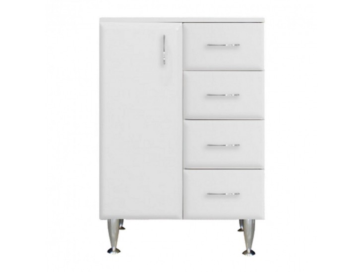 Bianca Plus 60 alacsony szekrény 1 ajtóval, 4 fiókkal,magasfényű fehér színben, balos