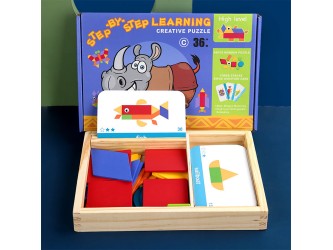 Mágneses tangram fajáték angol kártyákkal, haladó szint