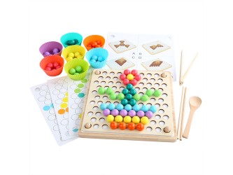 3 az 1-ben fa társasjáték, golyós kirakók, repülős sakk