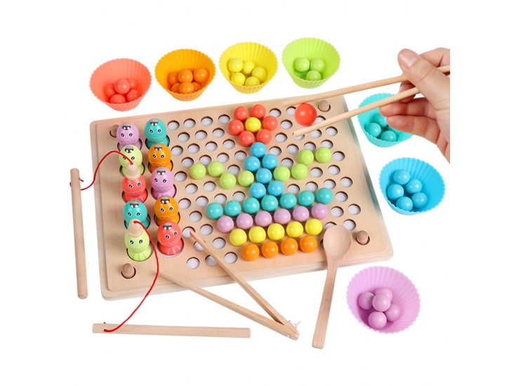 2 az 1-ben Montessori fajáték horgászás és golyós kirakó