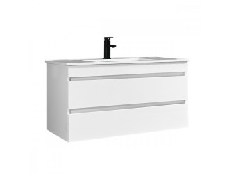 Cube 100 alsó fürdőszobabútor kerámia mosdóval 2 fiókos, magasfényű festett fehér