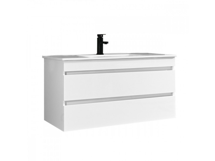 Cube 100 alsó fürdőszobabútor kerámia mosdóval 2 fiókos, magasfényű festett fehér