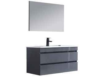 Cube Fürdőszobabútor 100 cm kerámia mosdóval 2 fiókos tükörrel 60x100 cm antracit szürke