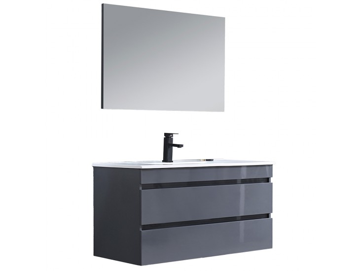 Cube Fürdőszobabútor 100 cm kerámia mosdóval 2 fiókos tükörrel 60x100 cm antracit szürke