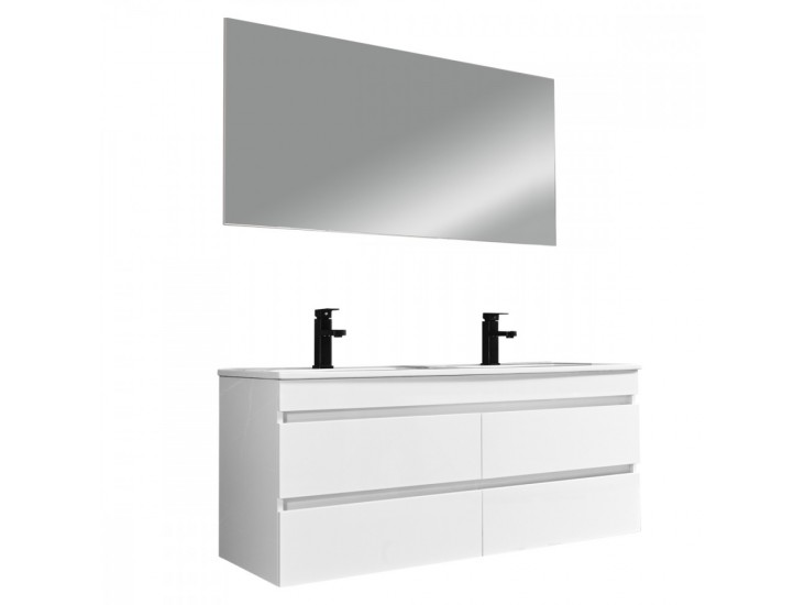 Cube Fürdőszobabútor 120 cm kerámia mosdóval tükörrel 60x120 cm magasfényű festett fehér